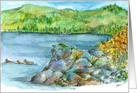 Ducks Mountain Lake Watercolor Art Blank card