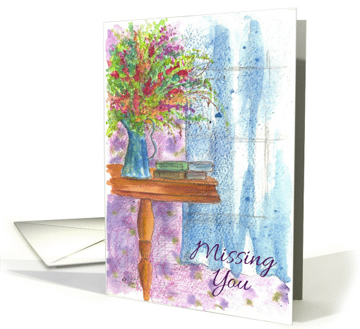 Missing You Flower Bouquet Watercolor Art card (1176032)