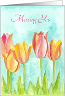 Missing You Pink Tulip Flowers Watercolor Fine Art card