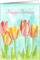 Happy Birthday Pink Tulip Flowers Watercolor card