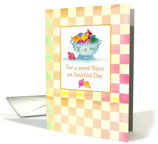 For a sweet Niece on Sweetest Day Candy Pastel Check Gingham card