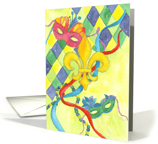 Happy Mardi Gras Fleur De Lis Mask Illustration card (1180060)