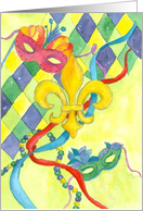 Happy Mardi Gras Fleur De Lis Mask Illustration card