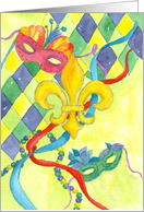 Happy Birthday on Mardi Gras Fleur De Lis Mask Illustration card