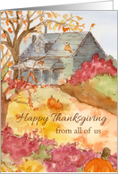 Happy Thanksgiving From All Of Us Autumn Landscape Watercolor card