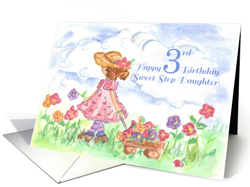 Happy 3rd Birthday Sweet Step Daughter Watercolor Art card (1180602)