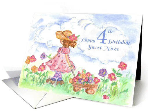 Happy 4th Birthday Sweet Niece Watercolor Art card (1180622)