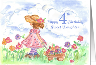 Happy 4th Birthday Sweet Daughter Watercolor Art card