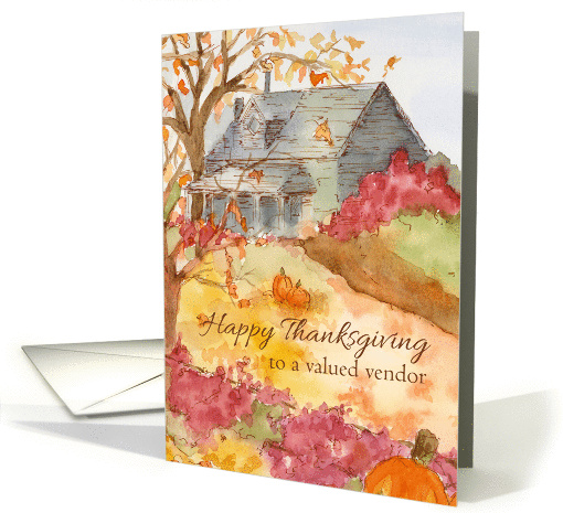 Happy Thanksgiving Valued Vendor Autumn Landscape Watercolor card