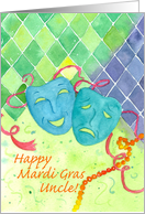 Happy Mardi Gras Uncle Comedy Tragedy Masks Watercolor card