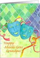 Happy Mardi Gras Grandpa Comedy Tragedy Masks Watercolor card