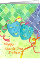 Happy Mardi Gras Brother Comedy Tragedy Masks Watercolor card