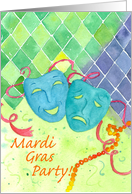 Mardi Gras Party Invitation Comedy Tragedy Masks Watercolor card