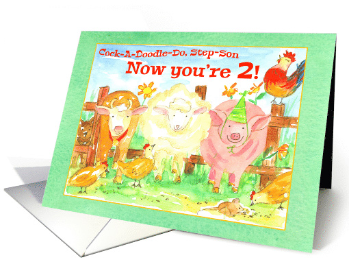 Happy Second Birthday Step Son Barnyard Animals Farm card (1187270)