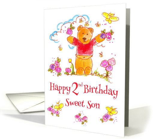 Happy Second Birthday Sweet Son Brown Bear Butterfly card (1187276)