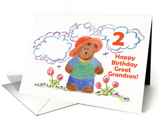 Happy Second Birthday Great Grandson Brown Bear Kids Art card