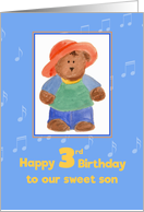 Happy Third Birthday Son Brown Bear Kids Blue card