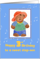 Happy Third Birthday Step-Son Brown Bear Blue card