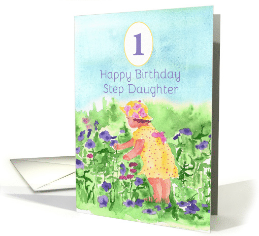 Happy First Birthday Step Daughter Flower Garden Watercolor card