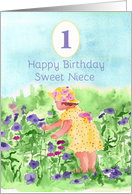 Happy First Birthday Sweet Niece Flower Garden Watercolor card