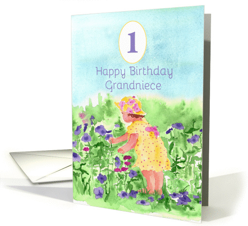 Happy First Birthday Grandniece Flower Garden Watercolor card