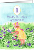 Happy First Birthday Grandniece Flower Garden Watercolor card