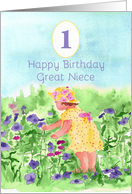 Happy First Birthday Great Niece Flower Garden Watercolor card