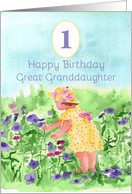 Happy First Birthday Great Granddaughter Flower Garden Watercolor card