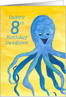 Happy Eighth Birthday Daughter Blue Octopus Watercolor card