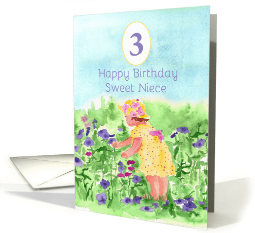 Happy Third Birthday Sweet Niece Flower Garden Watercolor card