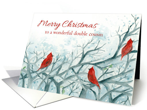 Merry Christmas Double Cousin Red Cardinal Birds Watercolor card