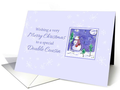 Merry Christmas Double Cousin Snowman Snow Scene Watercolor Art card