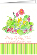 Happy Birthday Double Cousin Spring Flower Watercolor Art card