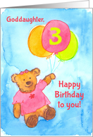Happy 3rd Birthday Goddaughter Bear Balloons Watercolor card