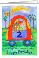 Happy 2nd Birthday Sweet Grandson Little Boy Dog in Car card