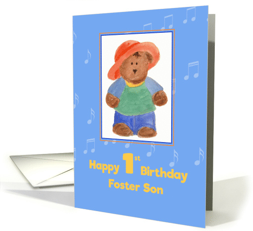 Happy 1st Birthday Sweet Foster Son Brown Bear Watercolor card