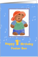 Happy 1st Birthday Sweet Foster Son Brown Bear Watercolor card