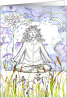 Zen Yoga Meditation Woman Purple Iris Flowers Watercolor card