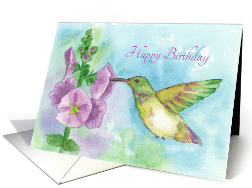Happy Birthday Hummingbird Flowers Watercolor card (1188668)