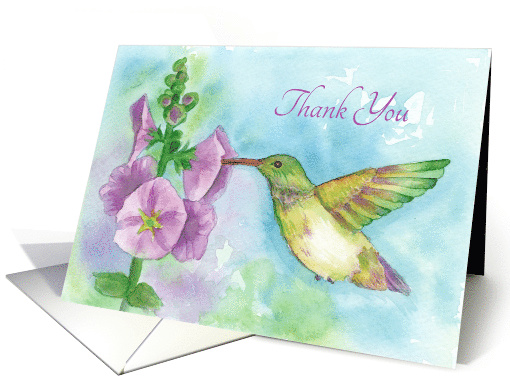 Thank You Hummingbird Flowers Watercolor Blank card (1190092)