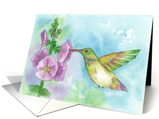 Hummingbird Hollyhock Flowers Blank card (1190106)