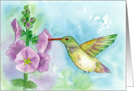 Hummingbird Hollyhock Flowers Blank card