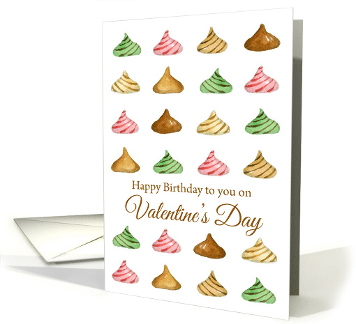 Happy Birthday on Valentine's Day Candy Watercolor Illustration card