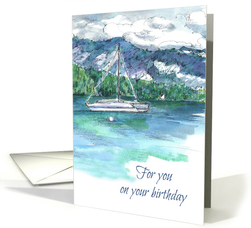 For You On Your Birthday Sailboat Winter Mountain Lake card (1204176)