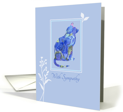 With Sympathy Loss of Pet Cat Blue Floral Art card (1209060)