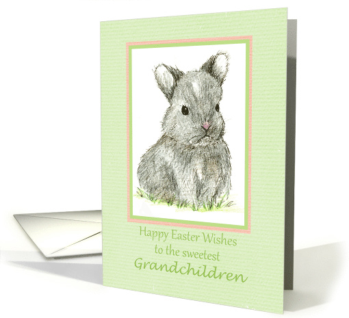 Happy Easter Grandchildren Gray Bunny Rabbit card (1210342)