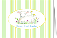 Happy First Easter Lamb Green Stripes card