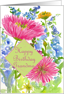 Happy Birthday Grandma Pink Dahlia Flowers Watercolor Art card