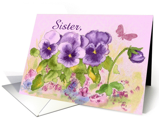 Happy Birthday Sister Butterfly Purple Pansy card (121166)