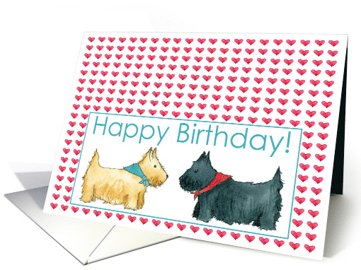 Happy Birthday Scottie Dogs Red Hearts card (1214310)